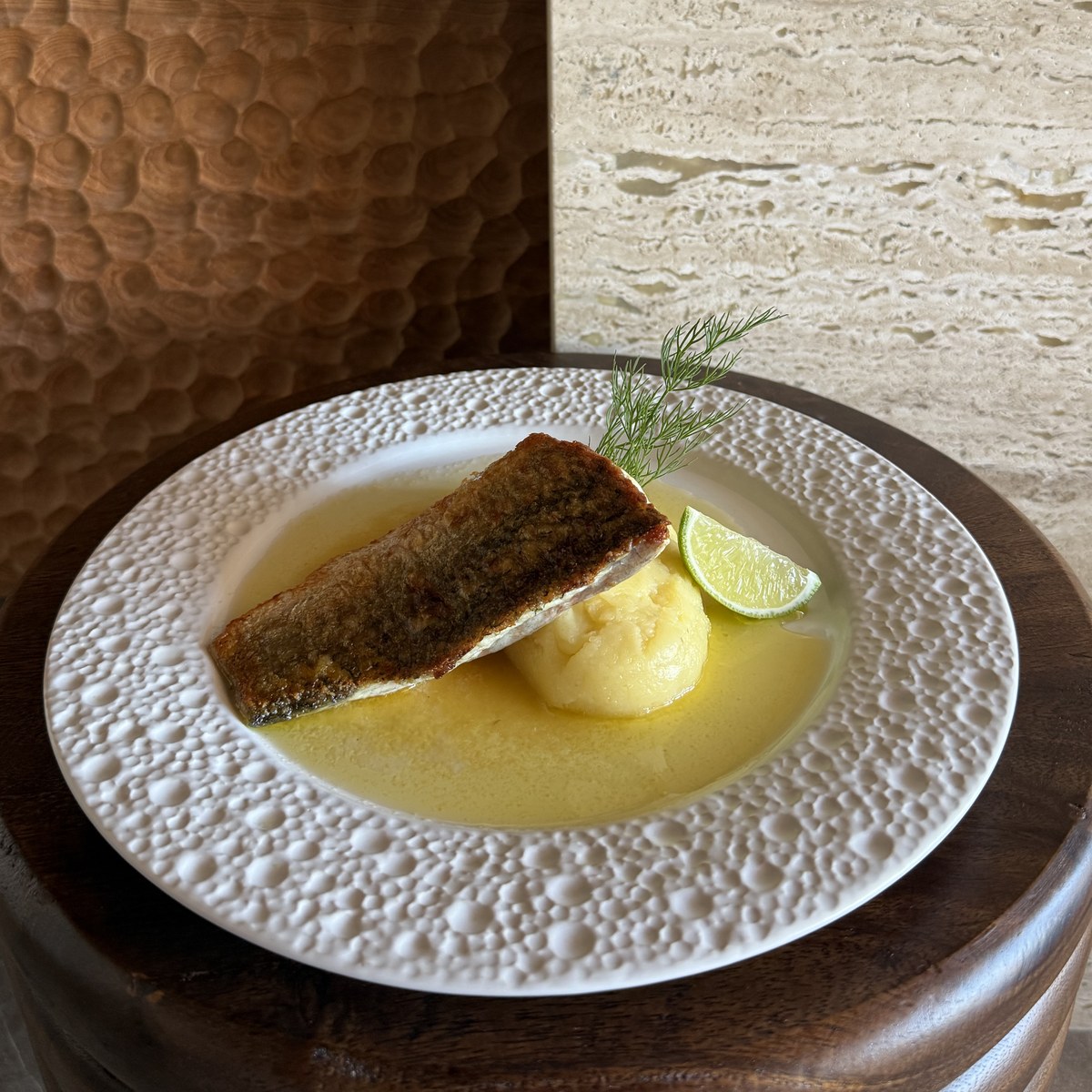 Pan seared Fish & Mash with lemon garlic butter sauce