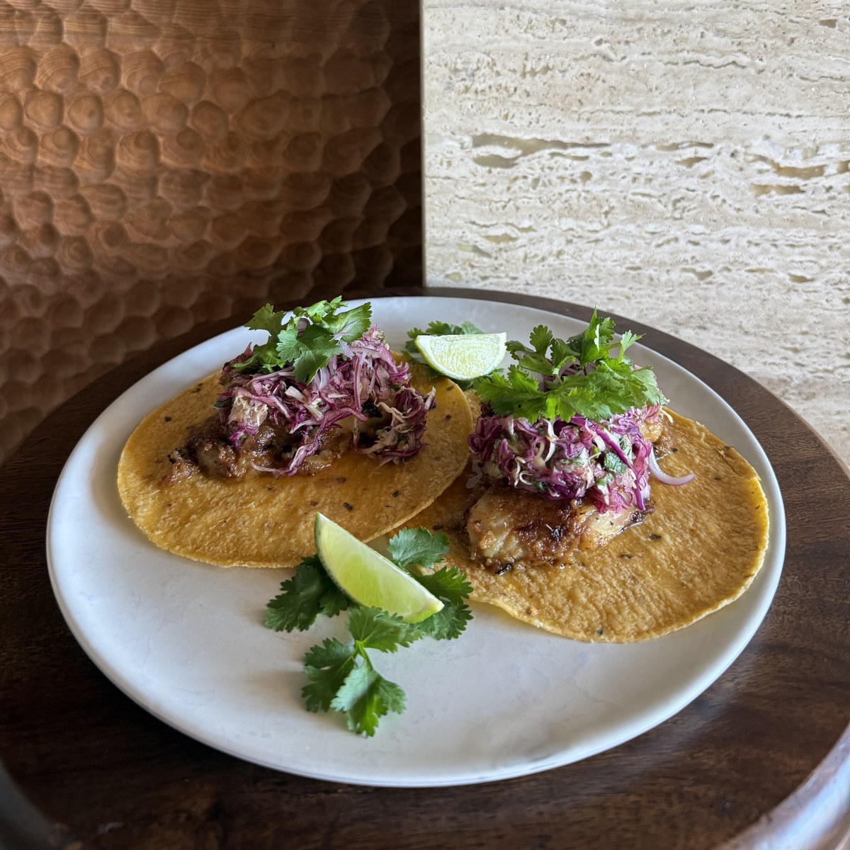 Fish Tacos with tamarind coriander slaw and pickled onions