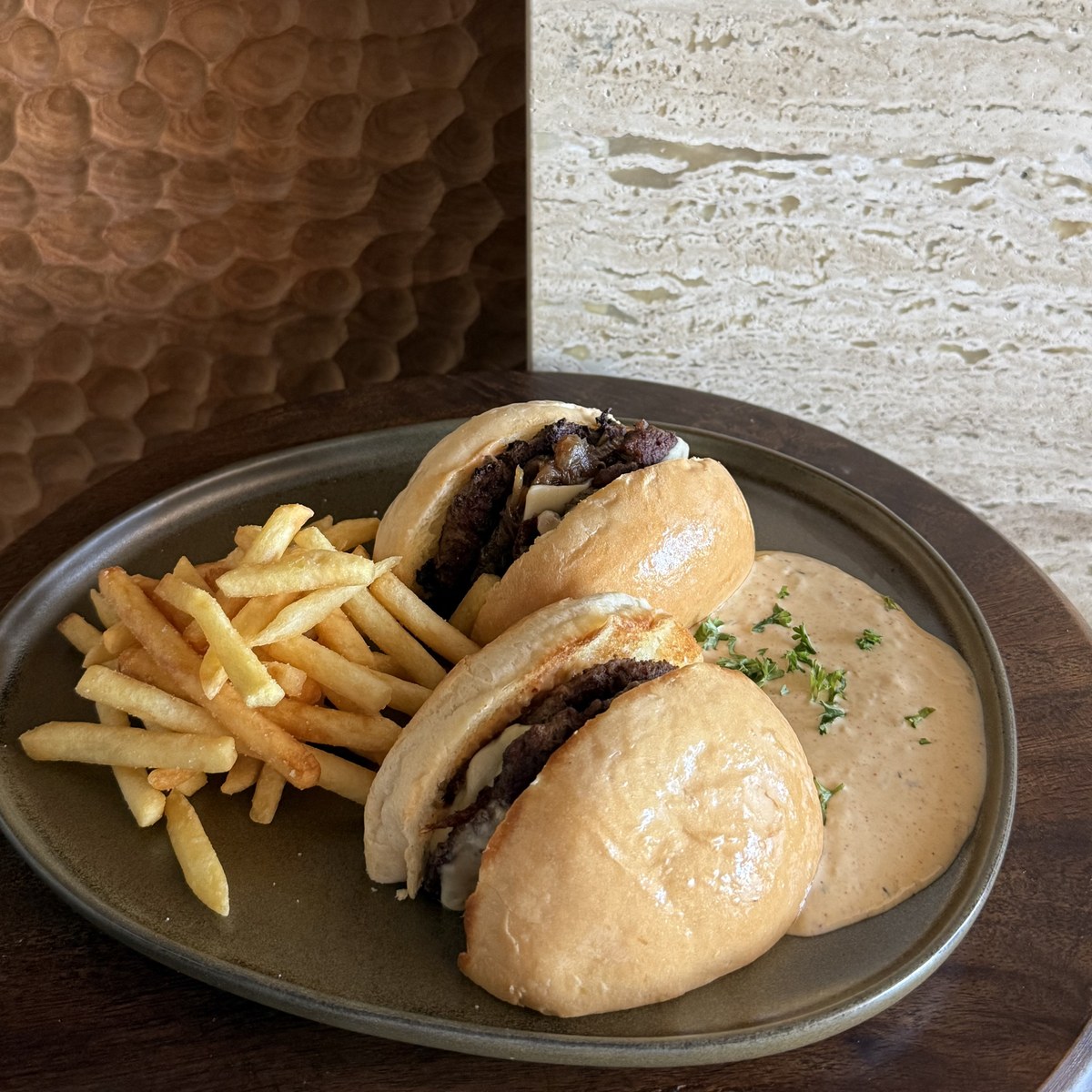 Royal Smash double wagyu burgers with fries