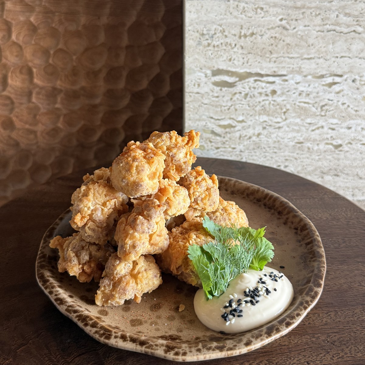 Crispy Cauli with tamarind mayo, paprika and parsley