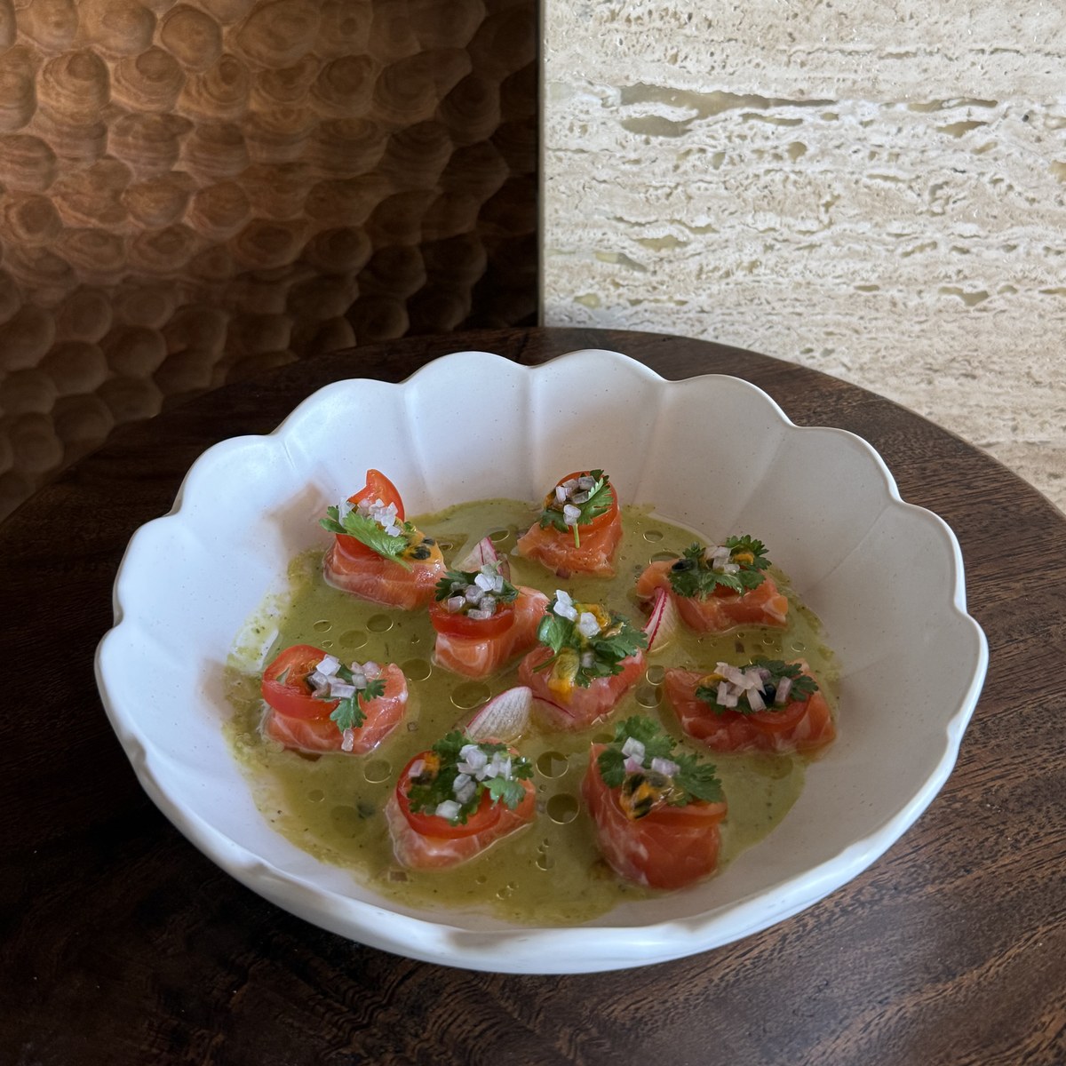 Salmon Ceviche with orange, passionfruit and coriander